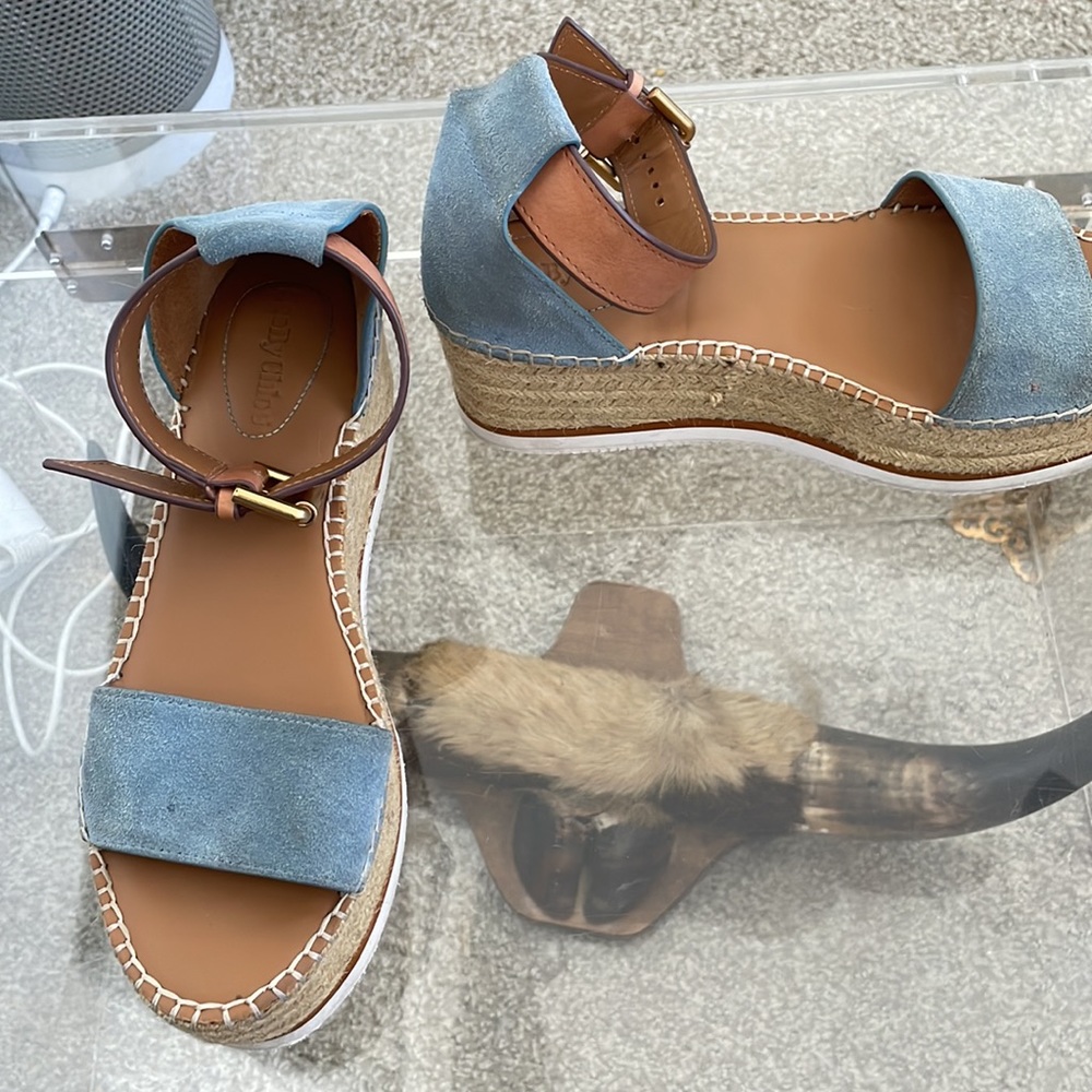 SeeByChloe blue/gray suede espadrille wedges - Picture 3 of 4